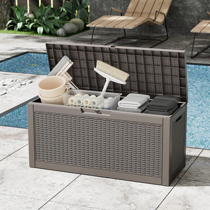 Outdoor Storage Box, Resin Deck Boxes Indoor and outdoor, Waterproof Storage Box Lockable Lid (Black, 85 Gallon)