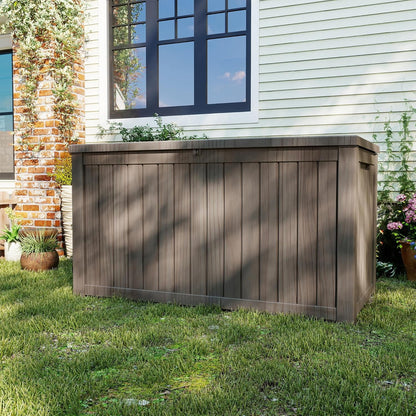 200 Gallon Deck Boxes Outdoor Waterproof, Outdoor Storage Box with Lockable Lid & UV-Resistant for Patio Furniture, Outdoor Cushions, Garden Tools and Pool Supplies, Light Brown
