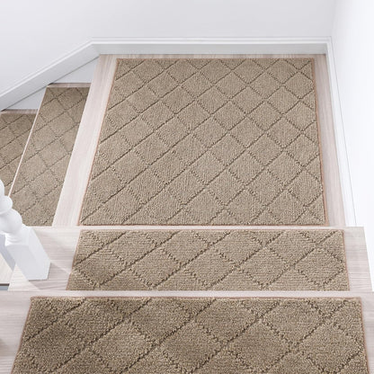 COSY HOMEER Edging Stair Treads Non-Slip Carpet Mat 28inX9in Indoor Stair Runners for Wooden Steps, Edging Stair Rugs for Kids and Dogs, 100% Polyester TPE Backing(4pc, Beige)