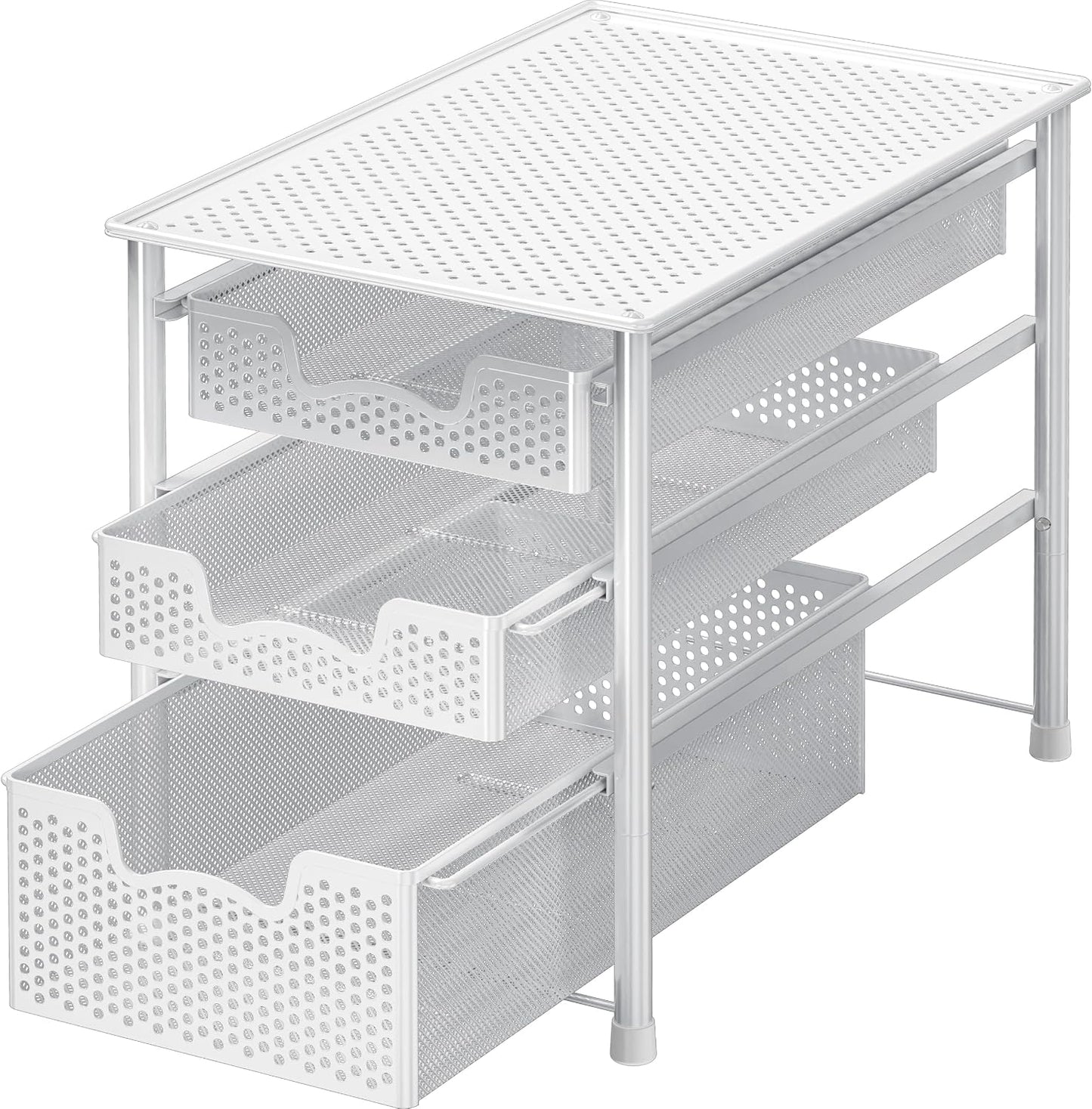 Simple Houseware Stackable 2 Tier Sliding Basket Organizer Drawer, White