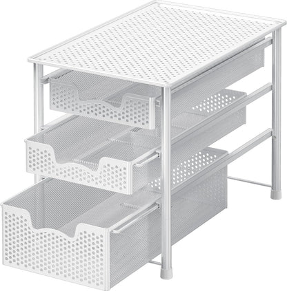Simple Houseware Stackable 2 Tier Sliding Basket Organizer Drawer, White