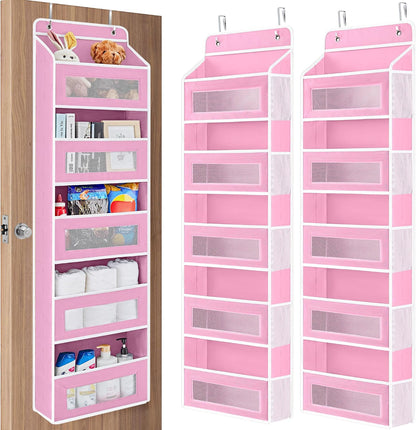 JARLINK 2 Pack Over the Door Organizer Storage, 5 Shelf Hanging Door Organizer with 5 Large Capacity Pockets, Anti Tilt 44 lb Load Behind Door Storage for Bedroom, Bathroom, Pantry, Nursery, (Grey)