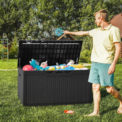 Greesum 100 Gallon Resin Deck Box Large Outdoor Storage with Cushions for Patio Furniture, Garden Tools, Pool Supplies, Weatherproof and UV Resistant, Lockable, Black