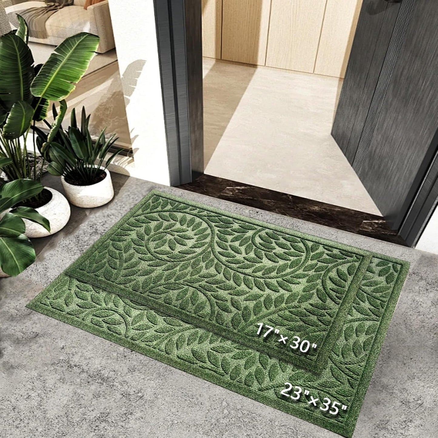 Bulijojo Front Door Mat Entrance,Durable Heavy Duty Welcome Mat,Thick Absorbent Natural Rubber Non Slip Mat,Sturdy Entryway Brown 17"x30"