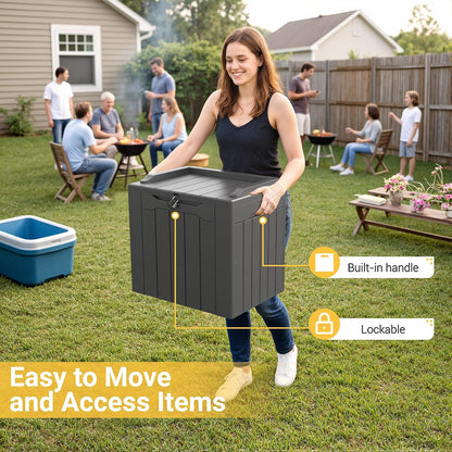 Greesum Outdoor Storage Box 31 Gallon Storage Box with Lid for Patio Furniture, Garden Tools, Pool Supplies, Waterproof and UV Resistant, Lockable, Dark Black