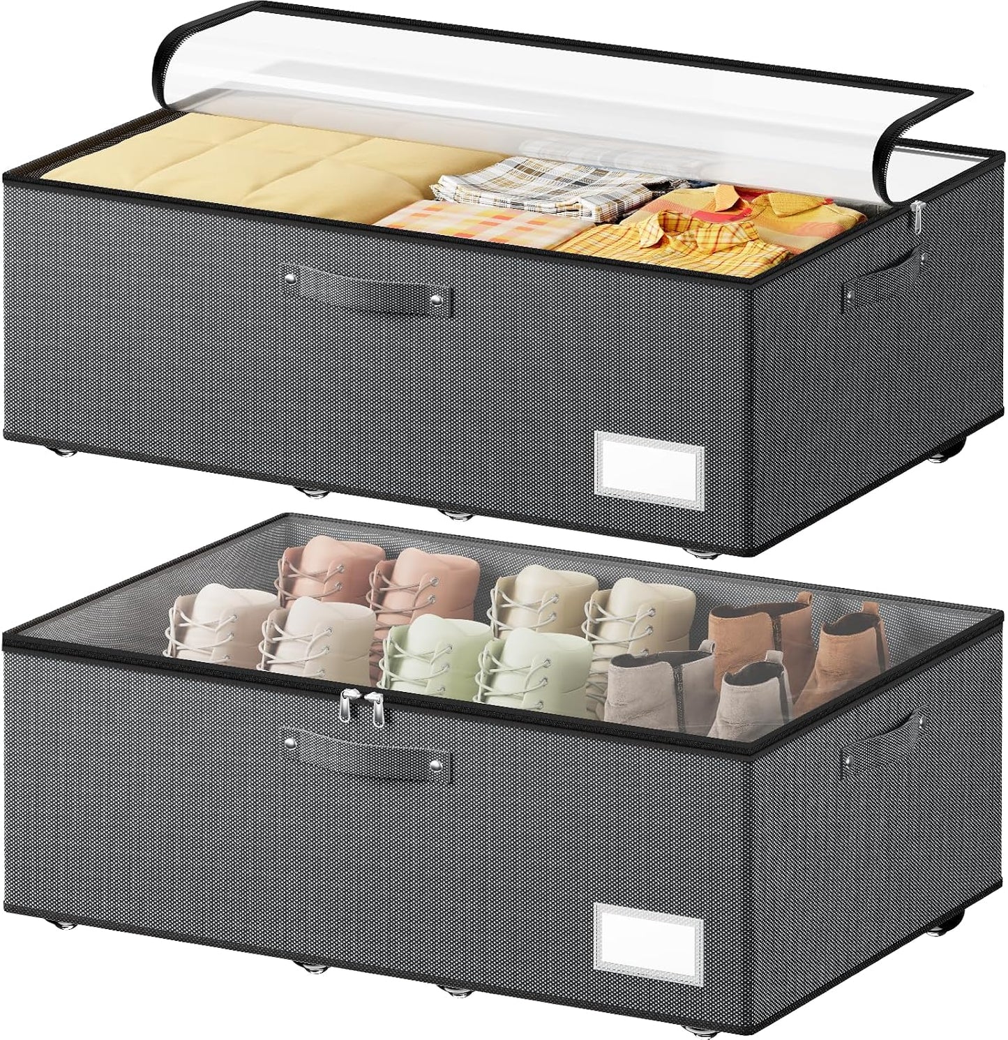 Dayacoco Under Bed Storage With Wheels,10in Underbed Storage Containers 65L | Large Capacity Underbed Storage, No Assembly Required Rolling Under Bed Storage for Clothes Blankets Shoes Beige