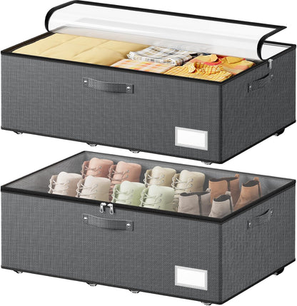 Dayacoco Under Bed Storage With Wheels,10in Underbed Storage Containers 65L | Large Capacity Underbed Storage, No Assembly Required Rolling Under Bed Storage for Clothes Blankets Shoes Beige