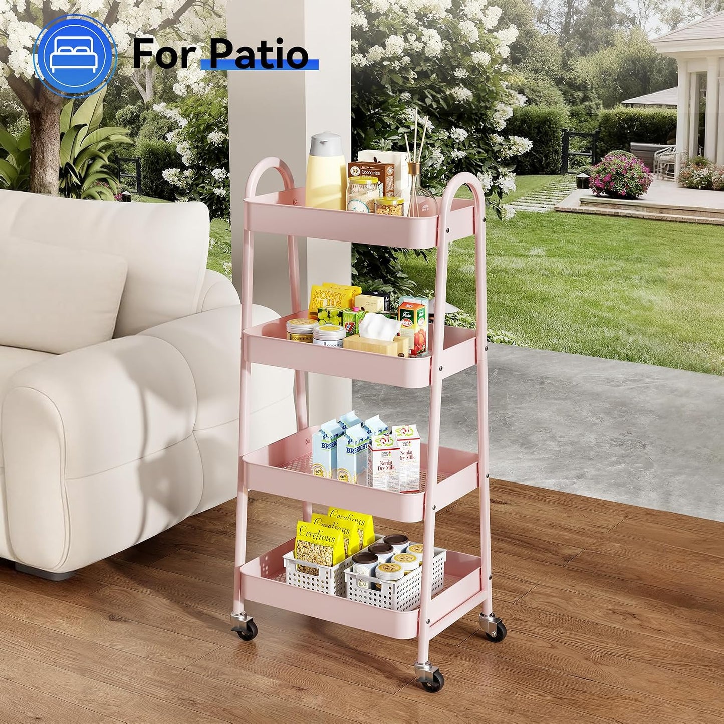 NEWBULIG 3-Tier Rolling Storage Cart, Metal Mobile Utility Organizer Shelf with Lockable Wheels, Space-Saving Freestanding Storage for Bathroom Living Room and Narrow Corner Spaces, Green