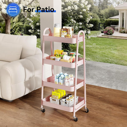 NEWBULIG 3-Tier Rolling Storage Cart, Metal Mobile Utility Organizer Shelf with Lockable Wheels, Space-Saving Freestanding Storage for Bathroom Living Room and Narrow Corner Spaces, Green