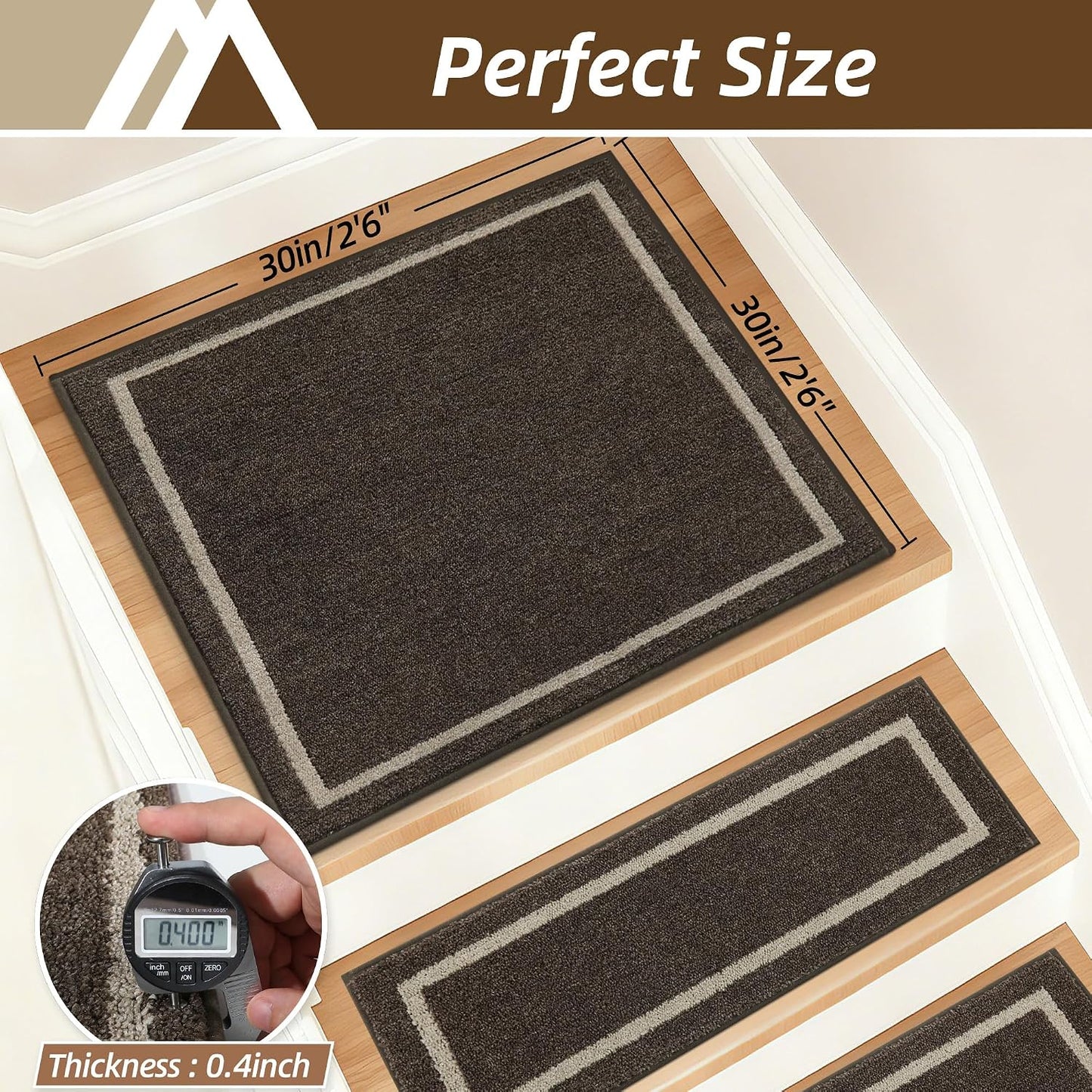 COSY HOMEER Soft Stair Treads Non-Slip Carpet Mat 28inX9in Indoor Stair Runners for Wooden Steps, Stair Rugs for Kids and Dogs, 100% Polyester TPE Backing 4pcs, Grey
