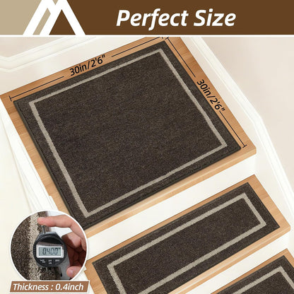 COSY HOMEER Soft Stair Treads Non-Slip Carpet Mat 28inX9in Indoor Stair Runners for Wooden Steps, Stair Rugs for Kids and Dogs, 100% Polyester TPE Backing 4pcs, Grey