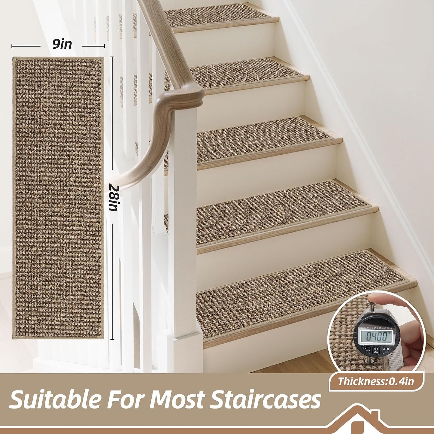 BEQHAUSE Stair Treads for Wooden Steps 28inX9in, Carpet Stair Treads Non Slip Indoor, Machine Washable Stair Runners for Kids Elders and Pets, Carpet for Stair Rugs Mat, TPE Backing, 4pcs, Taupe