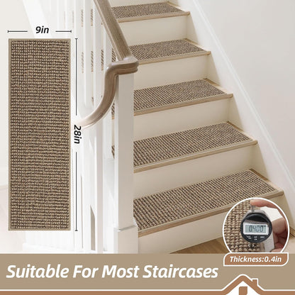 BEQHAUSE Stair Treads for Wooden Steps 28inX9in, Carpet Stair Treads Non Slip Indoor, Machine Washable Stair Runners for Kids Elders and Pets, Carpet for Stair Rugs Mat, TPE Backing, 4pcs, Taupe