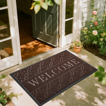 Yimobra Welcome Mat Outdoor Indoor, All-Weather Waterproof Front Door Mat Outside Entrance, Non-Slip Low Profile Porch Patio Doormat, 29.5x17, Black