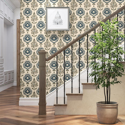 BOKEBEVE Leaves Contact Paper Floral Wallpaper Stick and Peel Boho Damask Wall Paper for Liner Drawer Cabinet Backsplash Renter Friendly Waterproof 17.5 x 118In