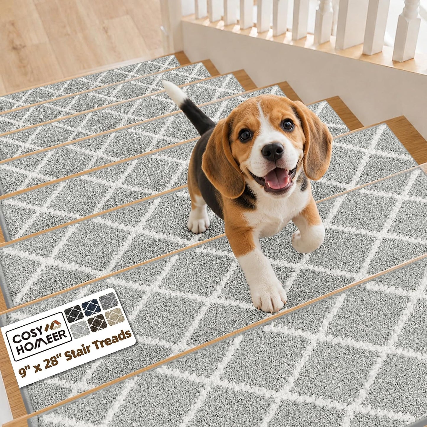 COSY HOMEER Carpet Stair Treads for Wooden Steps Non-Slip Indoor,4pcs, Navy | Peel and Stick,Reusable Adhesive,Residue Free,Washable,Pet Friendly,Soft Stair Runner for Kids,Elders,Multi-Surface Use