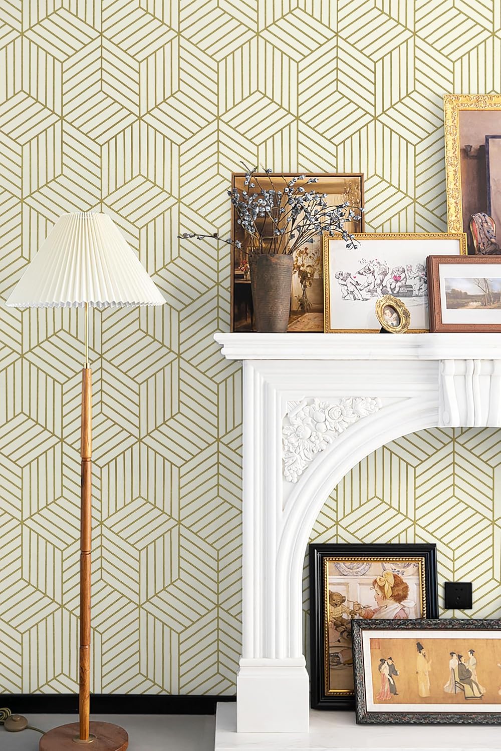 CiCiwind Wallpaper Peel and Stick Modern White and Gold Contact Paper Peel and Stick Geometric Removable Self Adhesive Wall Paper for Bedroom Renter Friendly Papel Tapiz para Pared 15.7"x118"