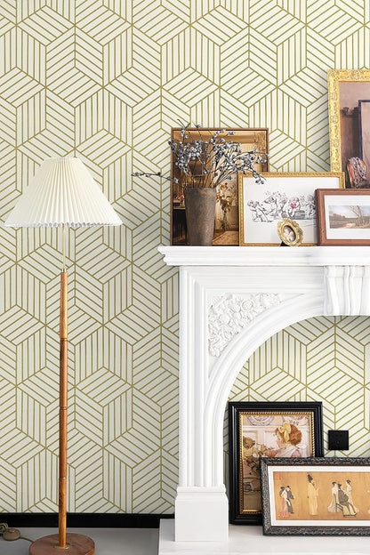 CiCiwind Wallpaper Peel and Stick Modern White and Gold Contact Paper Peel and Stick Geometric Removable Self Adhesive Wall Paper for Bedroom Renter Friendly Papel Tapiz para Pared 15.7"x118"