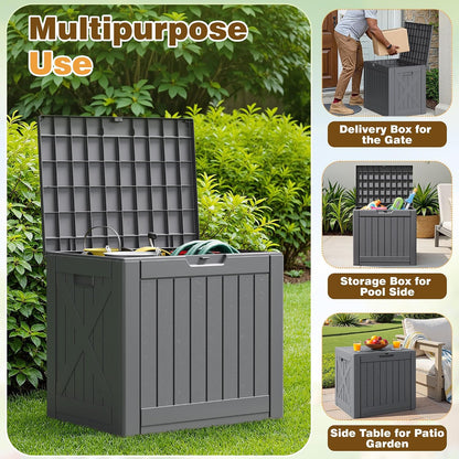 Flamaker Resin Deck Box 120 Gallon Waterproof Large Outdoor Indoor Storage Box Imitation Wood Resin for Patio Furniture Garden Tools and Pool (Black)