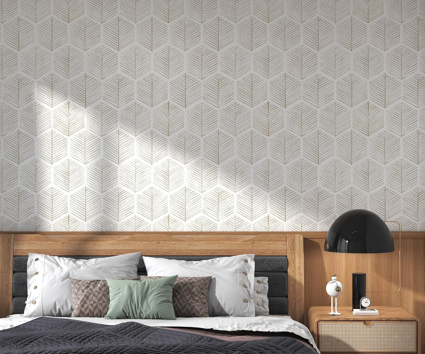 Modern Peel and Stick Wallpaper 17.3''×78.8'' Self Adhesive Wallpaper Boho Contact Paper Beige and White Geometric Wall Paper Removable Decorative Wallpapers for Bedroom Bathroom Cabinets Decor Vinyl