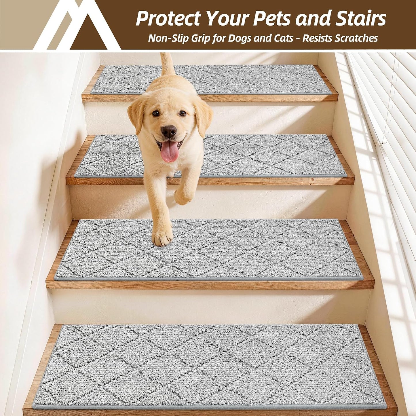 COSY HOMEER Edging Stair Treads Non-Slip Carpet Mat 28inX9in Indoor Stair Runners for Wooden Steps, Edging Stair Rugs for Kids and Dogs, 100% Polyester TPE Backing(4pc, Beige)