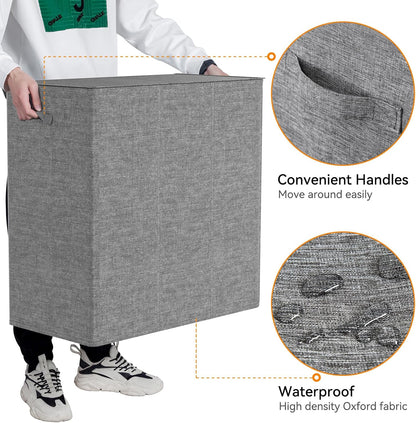WOWLIVE 180L Laundry Hamper with Lid 3 Section,Large Laundry Basket with Removable Bags and Handles,Collapsible Dirty Clothes Hampers for Laundry,Laundry Basket Organizer for Laundry Room,Dorm,Beige