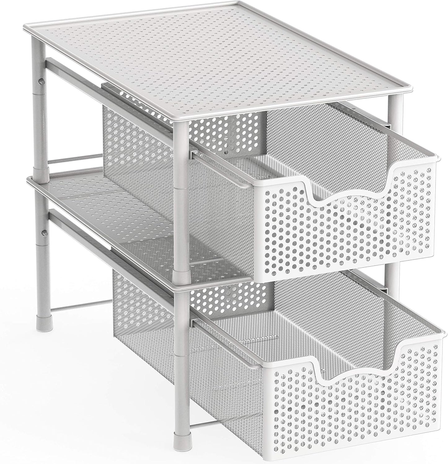 Simple Houseware Stackable 2 Tier Sliding Basket Organizer Drawer, White
