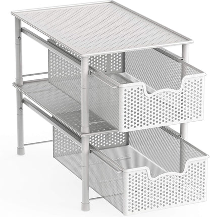 Simple Houseware Stackable 2 Tier Sliding Basket Organizer Drawer, White
