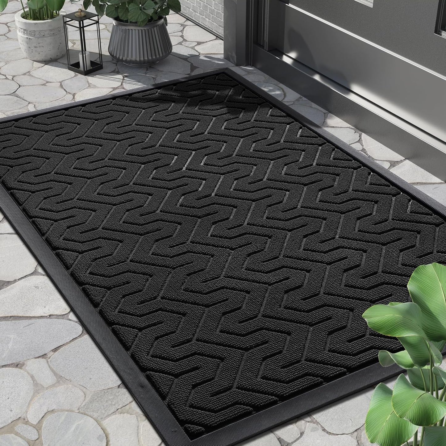 Yimobra Front Door Mat Outside Entrance 29.5x17, Waterproof Heavy Duty Outdoor Mats for Front Door, Non Slip Rubber Entry Mat for Garage Patio Indoor, Grey