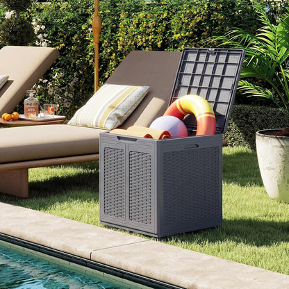 Tangkula 25 Gallon Waterproof Outdoor Storage Box with Lockable Lid | PP Resin, Wicker Patterned, Indoor Outdoor Use, Portable, Versatility, for Deck, Pool, Patio Cushions, Garden Tools