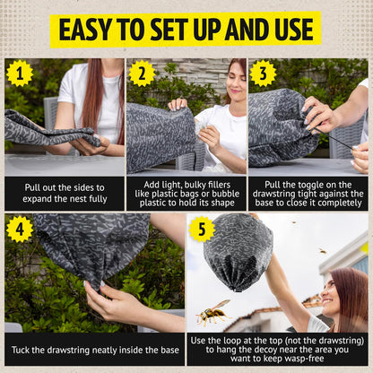 Super Ninja Fake Wasp Nest - 2 Pack, Wasp Nest Decoy for Outdoor Hanging, Yellow Jackets & Bee Repellent Outdoor, Waterproof & Tear-Resistant Deterrent for Patio & Garden