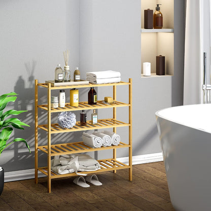 BMOSU 2-Tier Bamboo Small Shoe Rack Premium Stackable Shoe Shelf Storage Organizer for Hallway Closet Living Room Entryway Organizer (Black Bamboo)