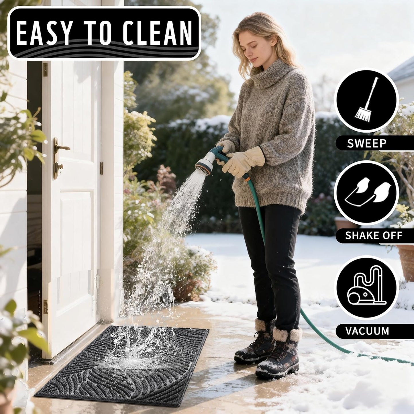 Yimobra Doormat Outdoor Entrance, Simple Stripes All-Weather Waterproof & Non-Slip Mat for Front Door, Heavy Duty Welcome Mat for Indoor, Garage, Patio-29.5x17, Dark Grey
