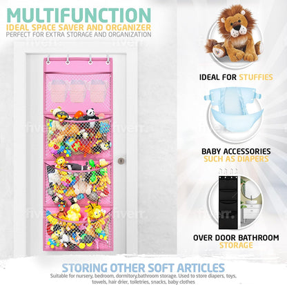 Honeyera The Original Stuffed Animal Storage (Patented) - Over Door Organizer for Stuffies, Baby Ideas Holder, Toy Plush Hammock Hanging Net Big Girls Toddler Large Bag Animals Stuffy Behind