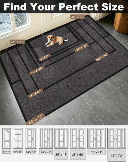 Mibao Front Door Mat, Dirt Trapper Welcome Mat for Outdoor Indoor, Non-Slip Waterproof Doormat, Durable Machine Washable Low Profile Entry Rug for Back Door Outside Patio Porch, 29.5" x 17", Grey