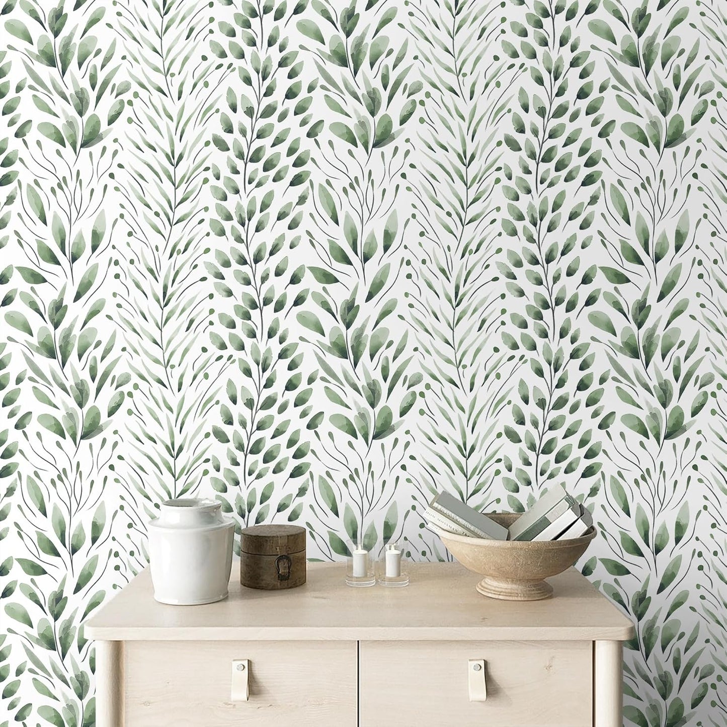 Safiyya Peel and Stick Wallpaper Boho Modern Beige Leaf Contact Paper Peel and Stick Wall Paper Self Adhesive Removable Wallpaper for Bedroom Bathroom Vinyl Roll 78.7"x17.3"