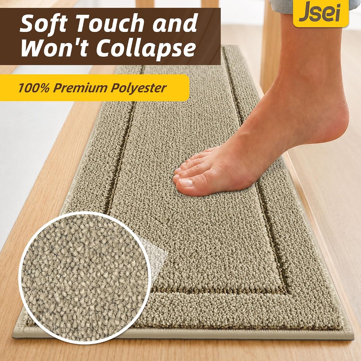 JSEI Stair Treads for Wooden Steps Indoor, 15-Pack Non Slip Stair Treads 30" x 8", Washable Polyester Stair Mats with TPE Backing, Low Profile Stair Rugs for Kids, Seniors and Dogs, Brown