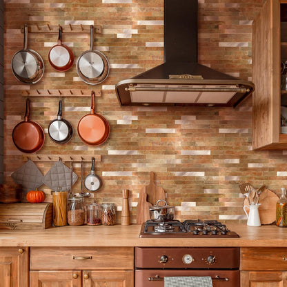 Yipscazo 2026 New Upgrade 11.34" X 11.57" Peel and Stick Backsplash, Stick on Backsplash Tiles for Kitchen, Bathroom, Fireplace (10 Sheets, Beige Rocks + Rose Gold)