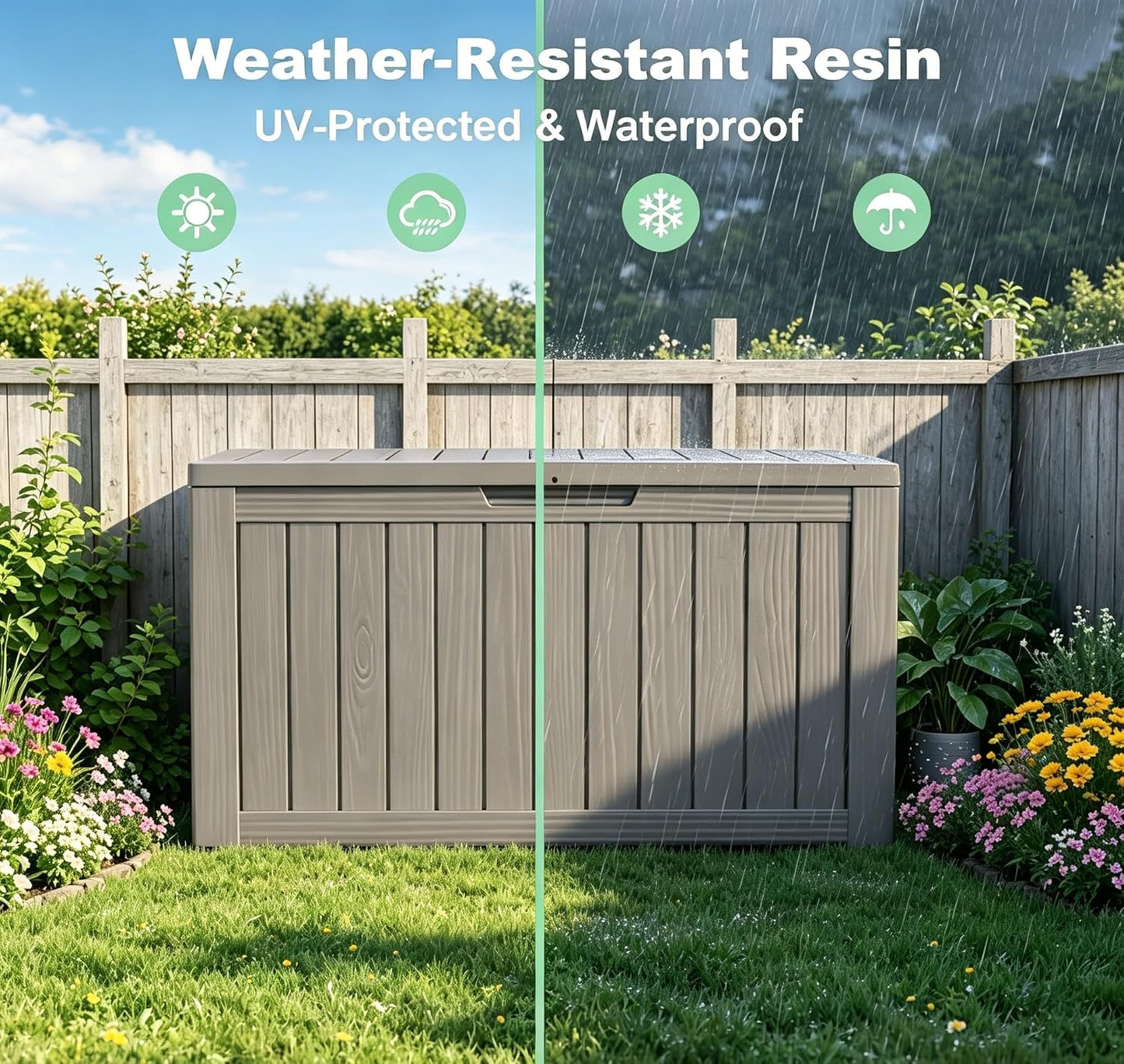 LAUSAINT HOME 320 Gallon Resin Deck Box, Package Delivery Box with Lockable Lid, Waterproof Outdoor Storage Box For Garden Tools, Patio Cushions(320 Gallon,Black)