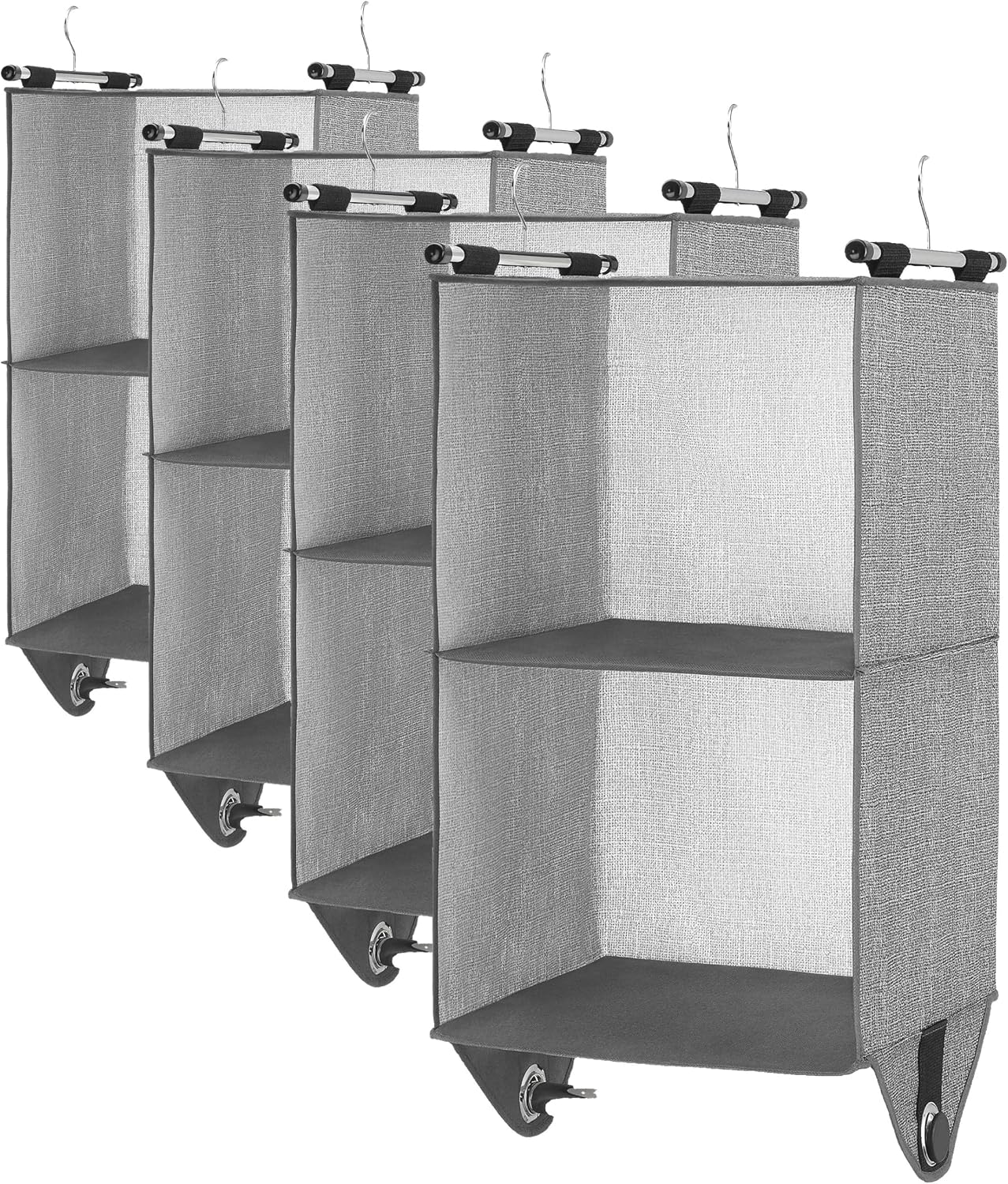 Whitmor 4 Section Fabric Closet Organizer Shelving with Built In Chrome Garment Rod