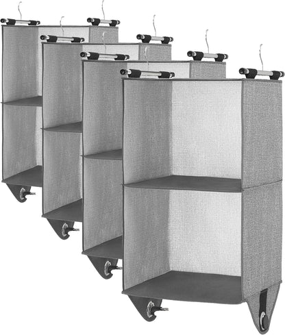 Whitmor 4 Section Fabric Closet Organizer Shelving with Built In Chrome Garment Rod