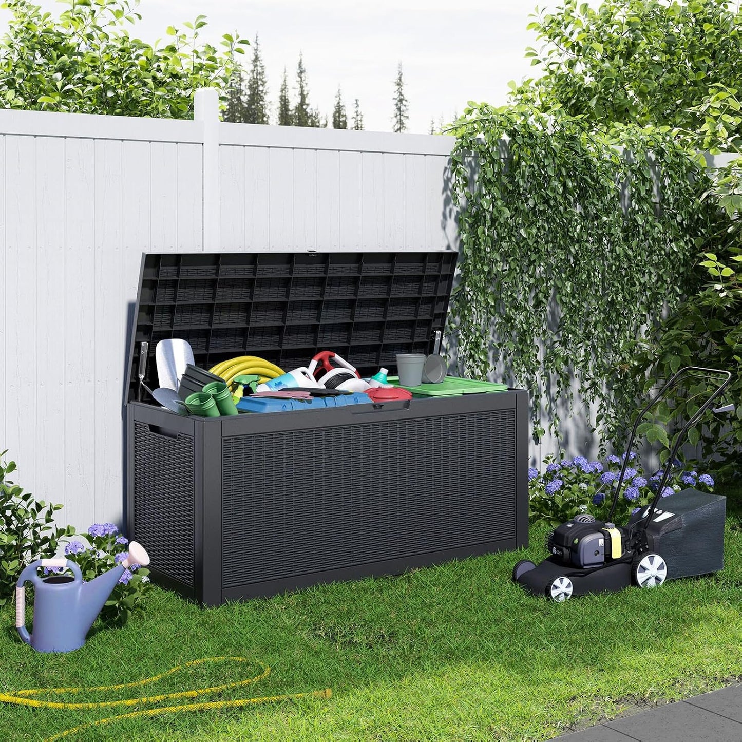 DRATO 180 Gallon Outdoor Storage Box, Large Waterproof Deck Box, Lockable Resin Storage Container with Reinforced Support for Patio Cushions, Garden Tools, UV-Resistant Outdoor Chest（Black，180 Gallon）