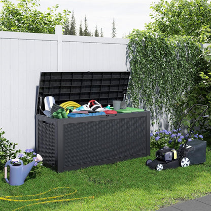 DRATO 180 Gallon Outdoor Storage Box, Large Waterproof Deck Box, Lockable Resin Storage Container with Reinforced Support for Patio Cushions, Garden Tools, UV-Resistant Outdoor Chest（Black，180 Gallon）