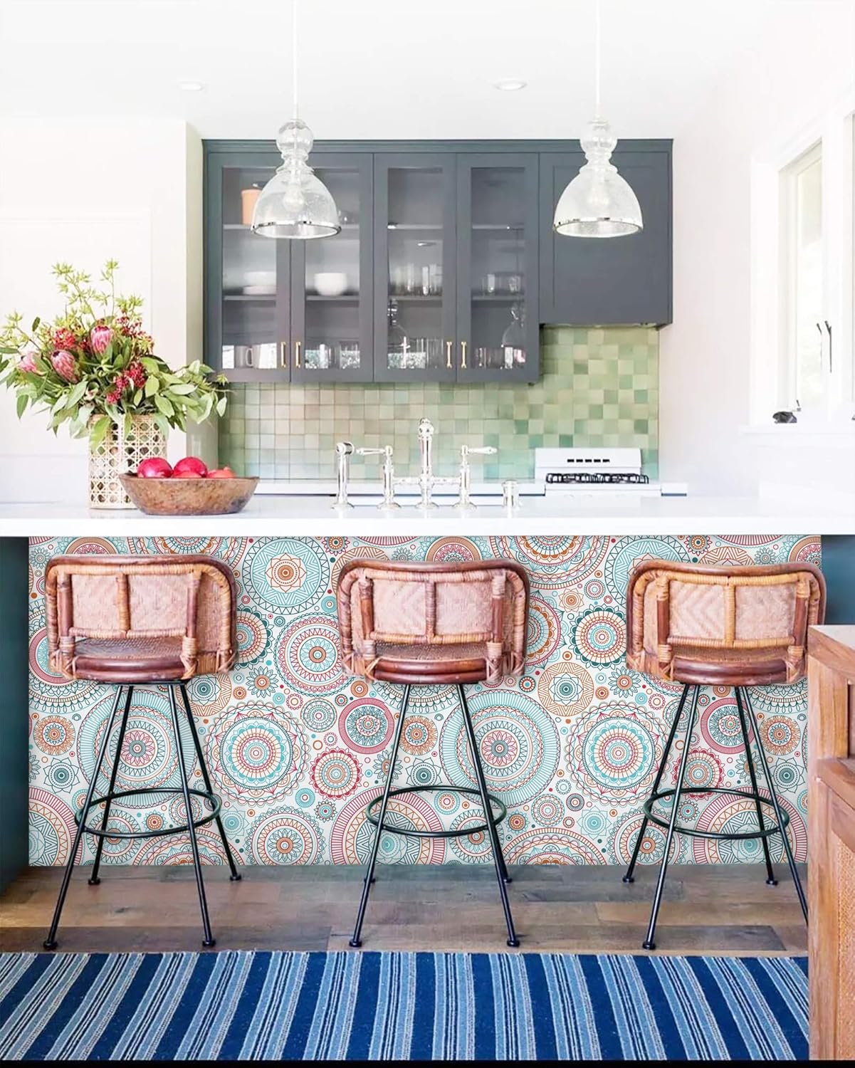 CiCiwind Peel and Stick Wallpaper Boho Contact Paper Kitchen Fun Colorful Wall Paper Self-Adhesive Removable Waterproof Easy to Clean Decoral Papel Tapiz para Pared 17.7''x78.7''
