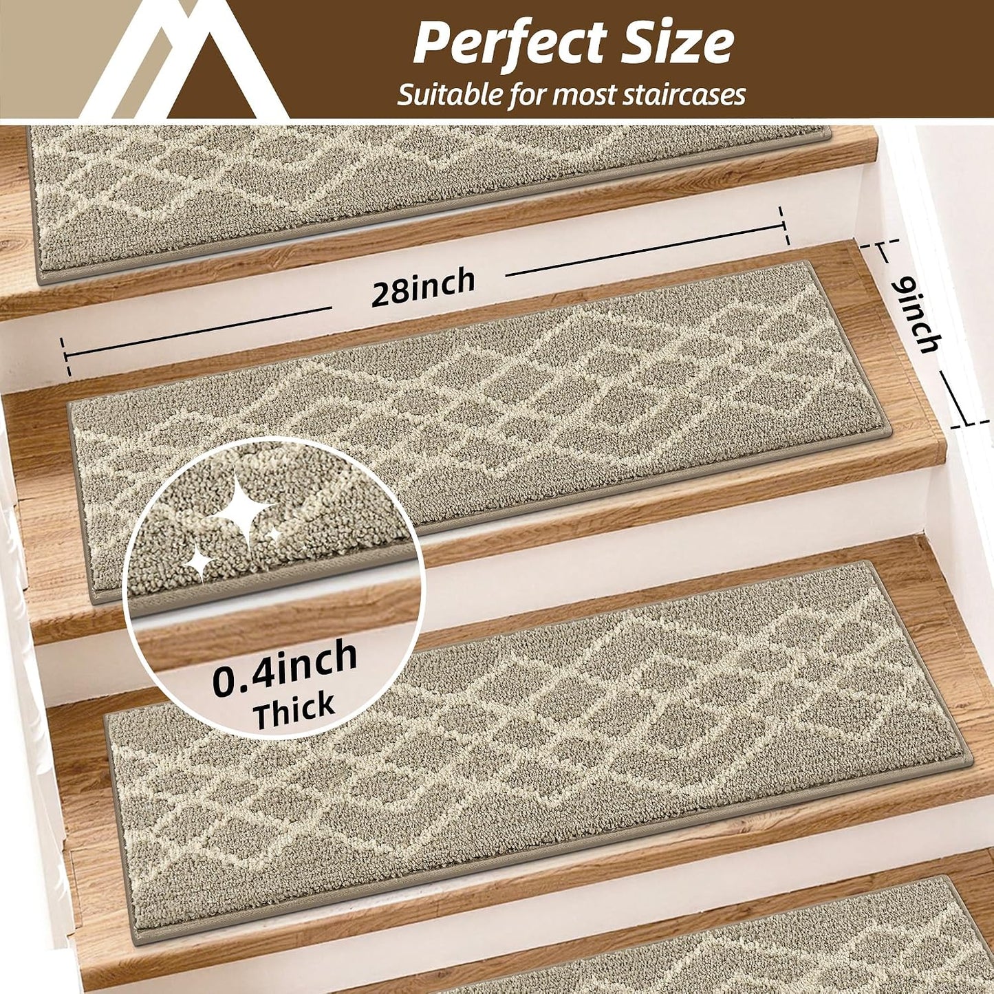 COSY HOMEER Soft Stair Treads Non-Slip Carpet Mat 28inX9in Indoor Stair Runners for Wooden Steps,Stair Rugs for Kids and Dogs, 100% Polyester TPE Backing 7pcs,Black,Rhombus