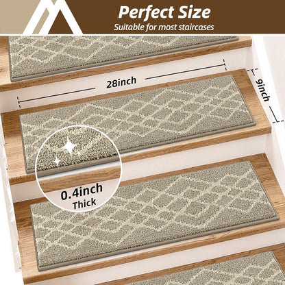 COSY HOMEER Soft Stair Treads Non-Slip Carpet Mat 28inX9in Indoor Stair Runners for Wooden Steps,Stair Rugs for Kids and Dogs, 100% Polyester TPE Backing 7pcs,Black,Rhombus