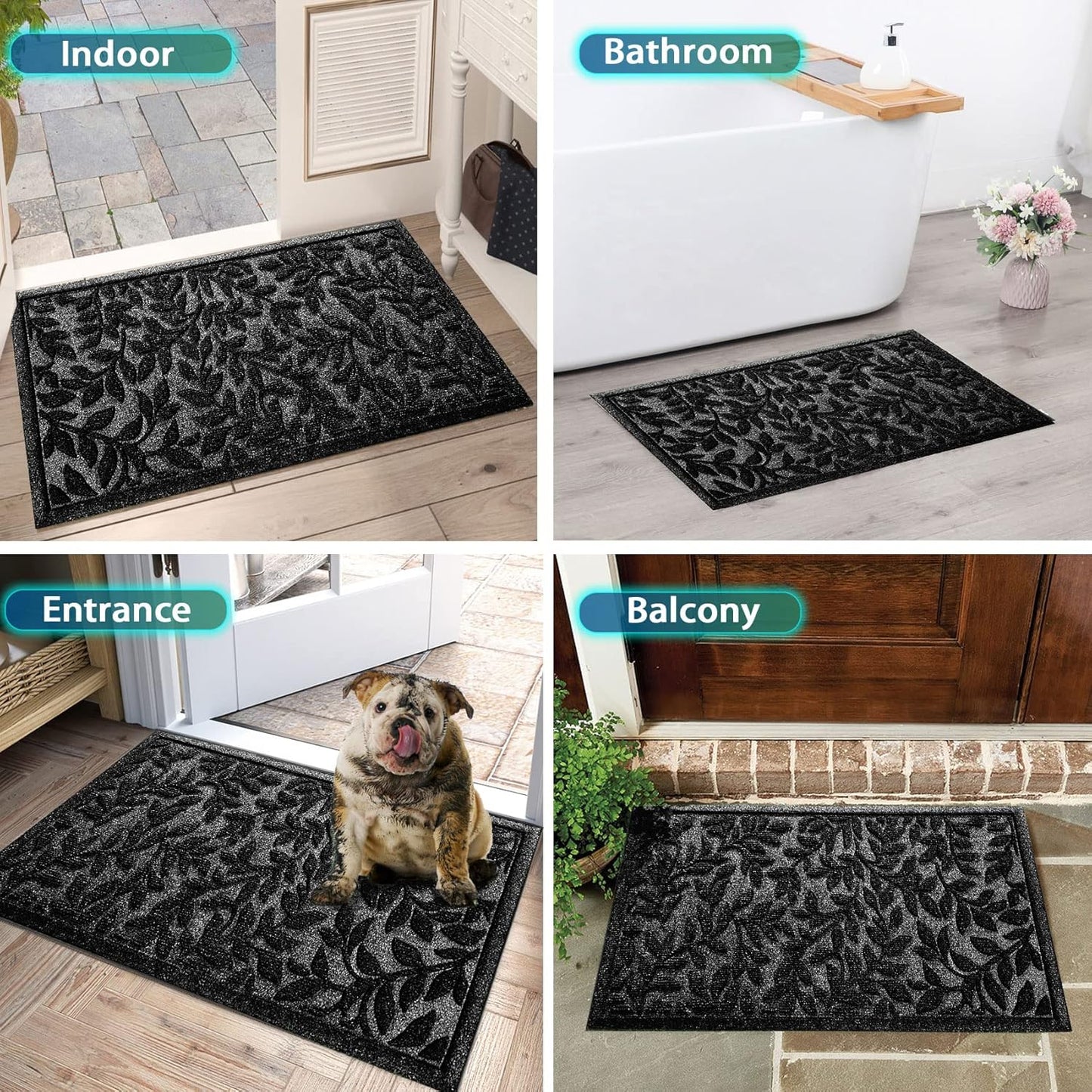 Bulijojo Sturdy Front Entrance Doormats,Durable Heavy Duty Welcome Mat,Thick Absorbent Natural Rubber Non Slip Mat,Easy Clean Entryway Mat 17x30 Inch Leaves Green