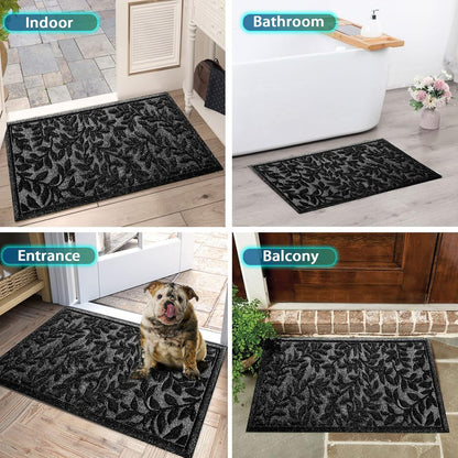 Bulijojo Sturdy Front Entrance Doormats,Durable Heavy Duty Welcome Mat,Thick Absorbent Natural Rubber Non Slip Mat,Easy Clean Entryway Mat 17x30 Inch Leaves Green