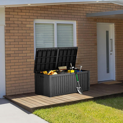 Outdoor Storage Box, 320 Gallon Waterproof Deck Box [Upgraded 3.0], Dual Gas-Spring Ultimate Resin Organizer for King Cushions, Heavy-Duty Lockable Estate Storage Bench, Backyard BBQ, Black