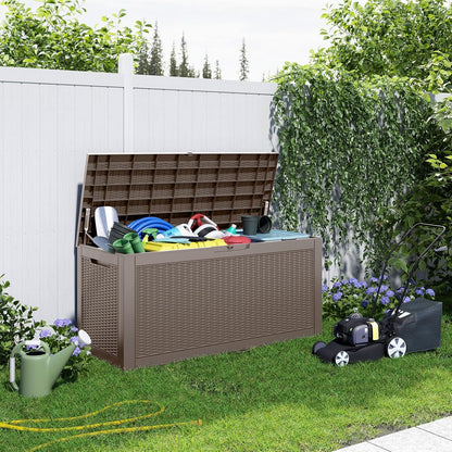 PatioZen 100 Gallon Resin Deck Box, Lockable Patio Outdoor Storage Box for Furniture, Garden Tools and Tools Storage, Waterproof Outside Storage Boxes - Black